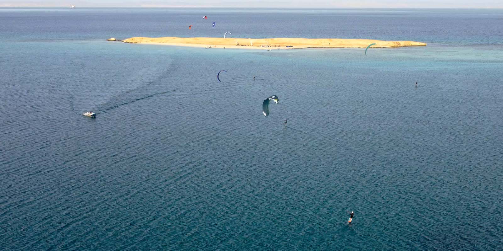 Egypt red sea drone shot of kitefoilers in Ashrafi